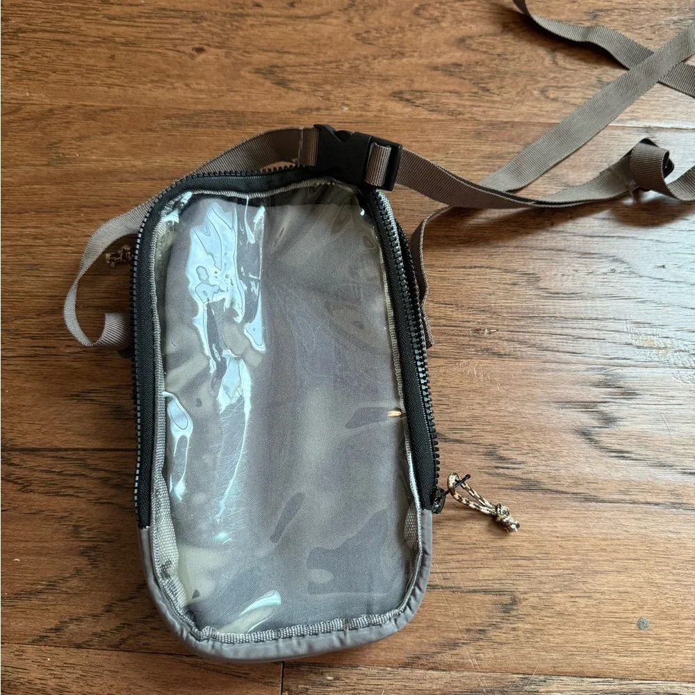 Tan and clear phone pouch